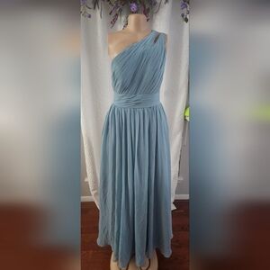 Azazie Blue Ruched One Shoulder Gown
